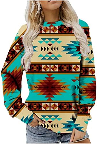 Ženska zapadnjačka aztecska majica prevelika modna geometrijska grafički pulover džemper dugih rukava vintage majice