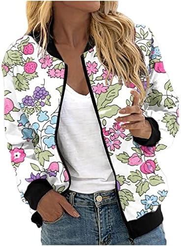 Ženska cvjetni gradijent gradijentni grafički jakna Zip Up Up Up Up Lagana dugačka rukava nadmašeni kaput kornjača za vrat casual duksevi