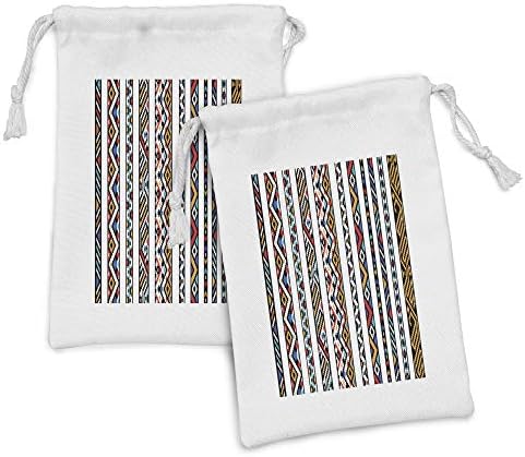 Lunarible aztec set za vrećicu od tkanine od 2, višebojna pruga s različitim dizajnom piksela umjetničkog stila latinoamerički nadahnuta,