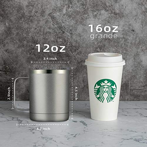 Meway 12oz šalica za kavu s ručicom i kliznim poklopcem, šalica putnika od nehrđajućeg čelika s ručicom, dvostruki zidni vakuum izolirana