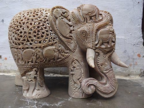 Ekskluzivni Undercut Jali radni slon koji ima dječji slon statue za rukovanje 8x12 inča