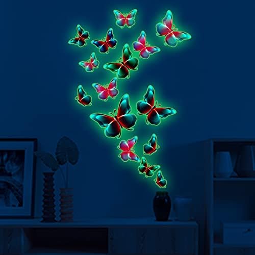 Svjetleći ukrasi leptira zidne stropne naljepnice za spavaću sobu naljepnice u svijetloj boji leptir Cvjetna vila fluorescentna naljepnica