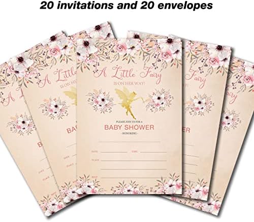 Yidou Fairy Girl Baby tuš pozivnice Cvjetni bajkovita tuš za bebe Popunite pozivnice 20 Pozivnice i omotnice