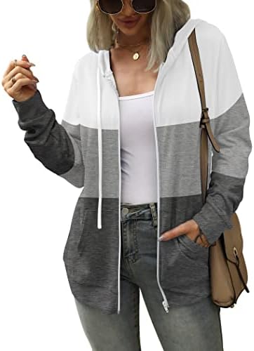 Bofell Womens Active Dugi rukavi Zip up Hoodies s džepnim dukvicama s kapuljačom jakne
