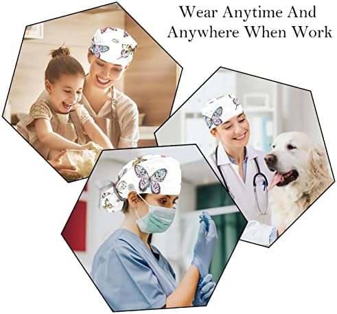 Medicinske kape za žene s gumbima dugačka kosa, 2 komada podesiva radna kapa, mačji pas koji nose sunčane naočale opuštajući more