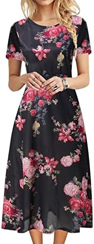 Wxhn Boemijska dugačka haljina za žene modni kratki rukavi okrugli vrat cvjetni otisak ljetnih kauzalnih labavih lepršavih haljina