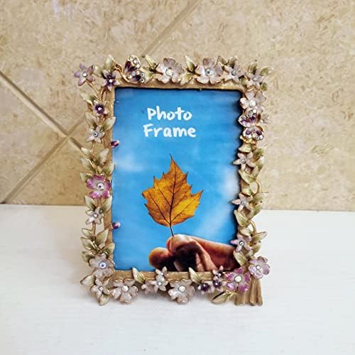 Tricune cvjetni okvir za slike 3,5x5, vintage foto okvir izrađen od metala i stakla visoke definicije za tablicu gornjeg zaslona, ​​dekor