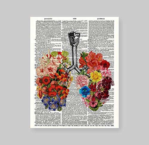 8x10 Nepreradno cvjetna pluća ljudska anatomija upciklirana vintage rječnika umjetnina tiska umjetnička tiska za dom dekor zidna umjetnost