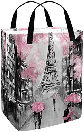 Košarica za rublje s ručkom, ulje na platnu ružičasti Pariz, ljubavnik Eiffelovog tornja, sklopiva velika pamučna košara za odlaganje