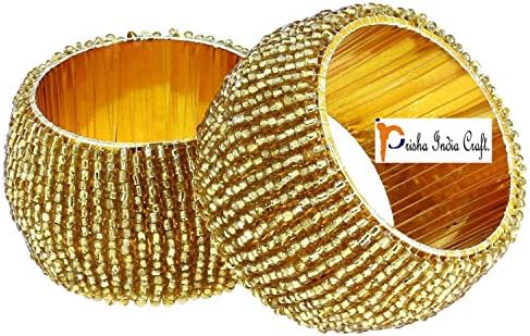 Prisha India Craft ručno izrađen indijskim zlatnim prstenima od salvete od perle - set od 4 prstena
