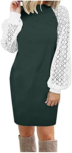 Ženska haljina dukserice dugih rukava čipka casual labave bluze majice haljina jeseni patchwork casual pulover vrhovi