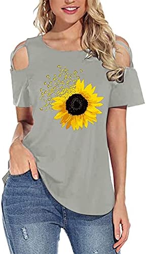 Ljetne ženske majice s otvorenim ramenima, majice s cvjetnim printom, bluze s okruglim vratom, Ležerne majice kratkih rukava, modne