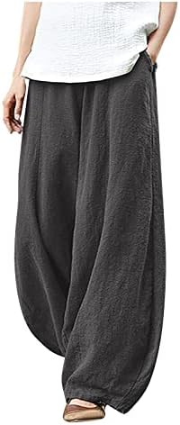 Ženske ležerne hlače Ljetne lanene pamučne vintage hlače Labave udobne prozračne velike veličine široke noge Bloomers hlače