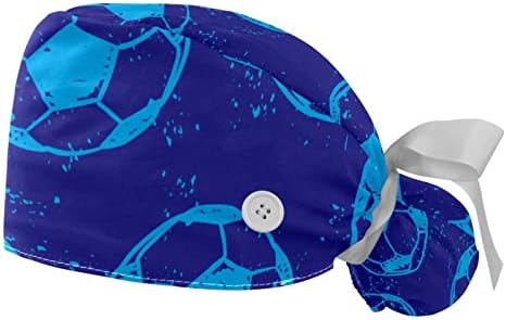 2 komada podesiva radna kapa s gumbima i vrpcama za žensku dugu kosu, nogometni nogometni plavi