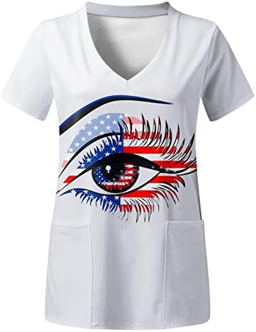 Majica sa zastavom SAD-a 4. srpnja ljetna majica kratkih rukava s izrezom u obliku slova U I 2 džepa bluze Svečana ležerna radna odjeća