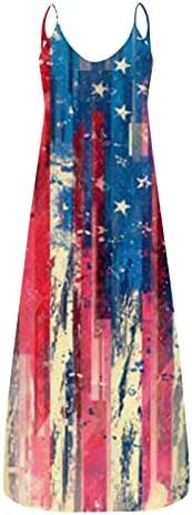 LMDUDAN 4. srpnja haljina za dan neovisnosti američke zastave tiskanje uskih modnih haljina haljina bez rukava s džepovima
