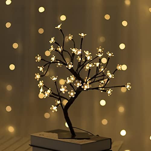 Božićno drvce s svjetlima mini drveni ukras s 48 toplih bijelih LED dioda lagana USB tabletop ukras unutarnje ili vanjske uporabe za