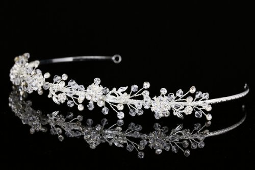 Ručno rađena vjenčana tijara s kristalnim cvijetom na glavi-prozirni kristal posrebren u 947