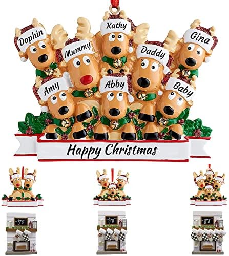 Personalizirana obitelj jelena od 2,3,4,5,6,7,8 Ukras za božićno drvce 2022 Prilagođeno ime Slato Djedajevca jelena Božićni ukras Xmas