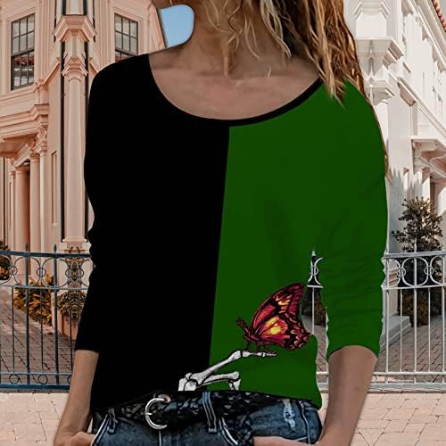 Predimenzionirana kapuljača za žene svakodnevno okrugli vrat patchwork bluza leptira s tiskanim puloverom Udobni slojevi vrhovi dugih