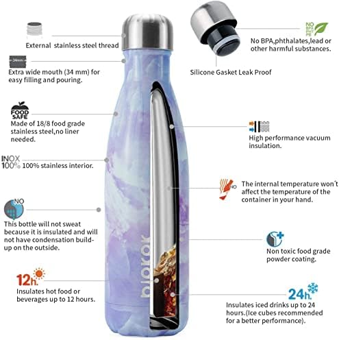 BJPKPK izolirane boce s vodom, boce s vodom od nehrđajućeg čelika od 17oz, boce za sportske vode održavaju hladno 24 sata i vrućih