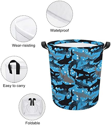 Apstraktne košare za pranje rublja s morskim psima s ručkama vodootporne sklopive okrugle košare za odjeću organizator za pohranu