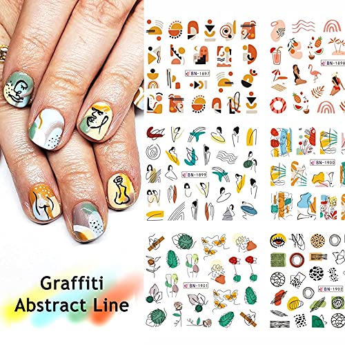 Grafiti zabavne naljepnice za nokte jesenske linije sažetak naljepnice za nokte geometrijski dizajn naljepnice za prijenos noktiju