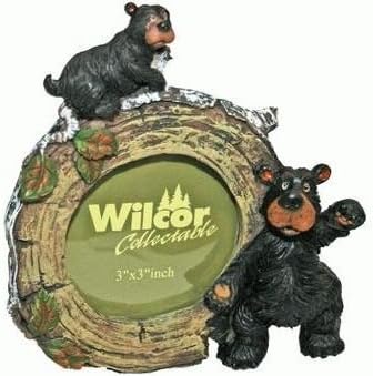 Kružni medvjed s mladuncima na brezi zapisnik okvira za sliku, 2,25 okrugla fotografija, 5-inčni