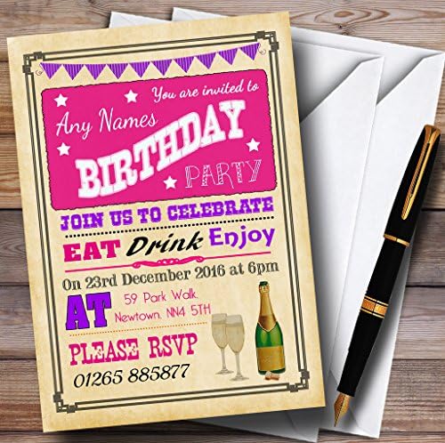 Pergament vintage ružičaste ljubičaste personalizirane pozivnice za rođendan