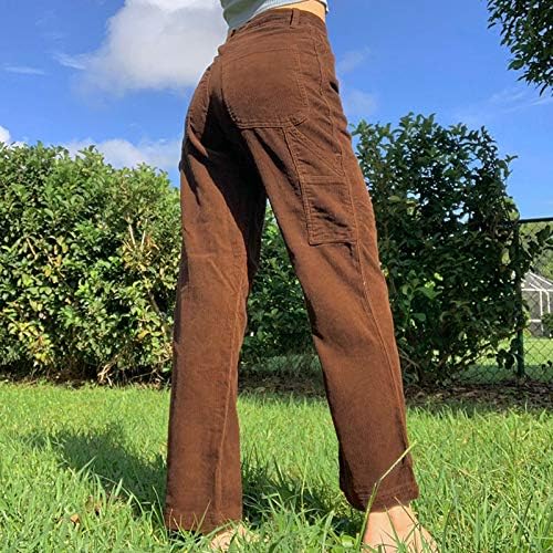 Uofoco punale corduroy hlače za žene čvrste boje srednjeg struka široke nogu hlače ravne ležerne vrećaste hlače