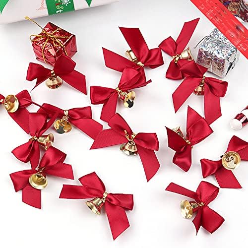 30pcs Crveni božićni luk s Jingle Bells Mini Bowknot Ornament Craft Presentni luk za božićno vijenac, zanat, omot, bogat bože viseći