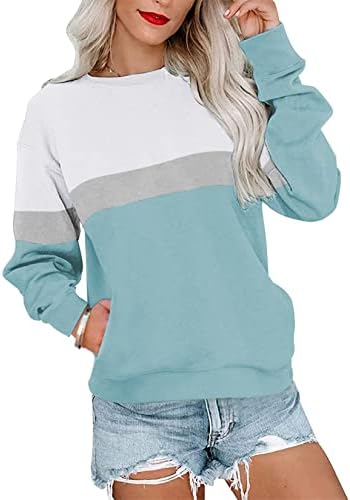 PGANDS Twimheirt za žensku boju u boji dukserice dugih rukava pulover pulover vrhovi modna lagana tunika s džepom