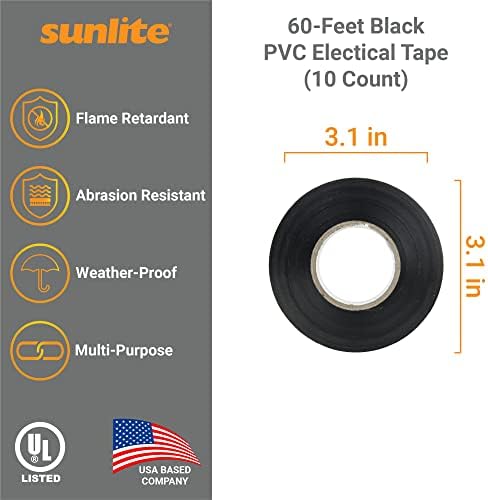 SUNLITE 41326-SU 10-pack PVC Električna traka, 60 stopa x 0,75 inča, za spajanje, zaštitu i izolaciju žica, otporne na abraziju, retardiranje