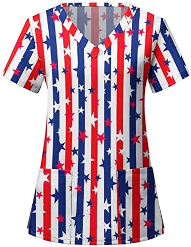 Topovi za žene američke zastave 4. srpnja ljetna košulja kratkih rukava s izrezom u obliku slova U 2 džepa bluza top svečana ležerna