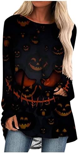 Jesenske košulje žene Halloween otisnute dugi labavi okrugli vrat dukserice dukserice grafičke žene