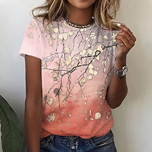 Ženska majica kratkih rukava ljetna jesenska odjeća pamučni gornji dio s cvjetnim vratom za slobodno vrijeme majica za tinejdžerice