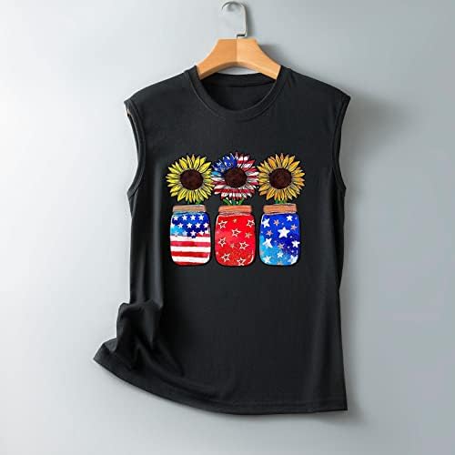 Ženski ljetni tenk vrhovi američka zastava tiskani osnovni spremnici okrugli vrat bez rukava majice kauzalne suncokretove grafičke