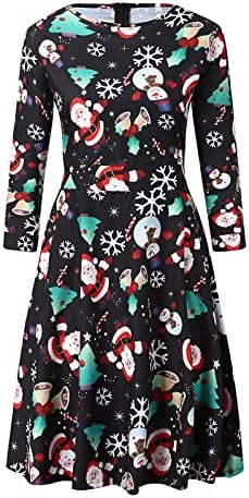 Haljina za žene Vintage Ležerne haljine za zabave s cvjetnim printom dugih rukava božićna lepršava haljina za ljuljanje A kroja s džepom