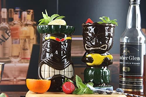 Sjajni zanatske tiki šalice koktel set od 4 - keramičke havajske zabave za pićama, slatke egzotične naočale za koktele, havajske zabave