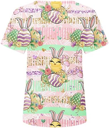 Šarena zekova tiska Uskrsna majica za žene smiješne majice za odmor Okrugli rukavi za vrat grafički tinejci ljetni vrhovi