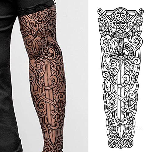 Tatodays 2x privremena tetovaža viking mač puna ruka keltski nordijski štap na tjelesnoj umjetnosti transfer za žene i muškarce cosplay