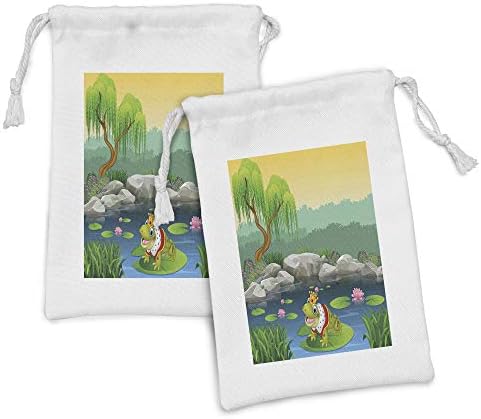 Kunična torbica od kartona od 2, kraljevska žaba koja sjedi na listu ljiljana u jezeru zabavna slika prirode, mala vreća za vuču za