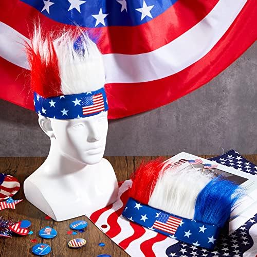 4 komada američka zastava za kosu šarena domoljubna traka za glavu ludi pribor za kosu 4. srpnja crvena, bijela i plava perika za Dan