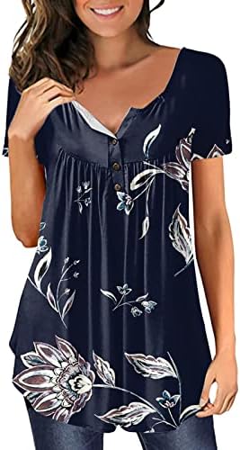 Tunike s vintage printom za žene, široke majice koje skrivaju trbuščić, košulje, ljetne Ležerne bluze kratkih rukava i Izrez u obliku