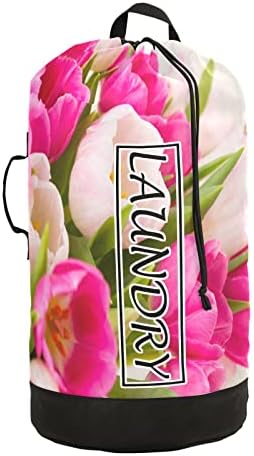 Torba za rublje ruksak lijepe ružičaste tulipane vodootporne torbe za rublje s podesivim naramenicama putna torba za pranje prljave