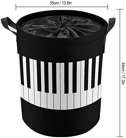 Glazbeni klavir 42L Glazbena okrugla košara za rublje sklopive košare za odjeću s gornjim vezicama
