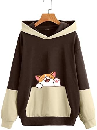 Preveliki zip up Hoodie Slatka kapuljača s tiskanim mačkama Jeseni džemperi za žene tinejdžeri kawaii pulover kapuljača labava plus