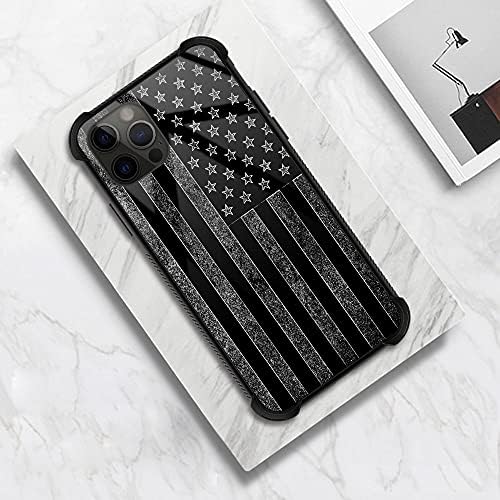 Slučaj iPhone 13, crno -bijela američka zastava iPhone 13 Slučajevi, temperirano staklo+mekani silikonski šok zaštitni slučaj za Apple