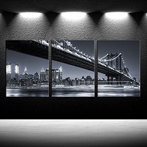 Iknow foto 3 komada Moderni crno -bijeli New York City Art Art Manhattan Skyline most Noću Slike na platnu za tisak slikanje kuće ukras