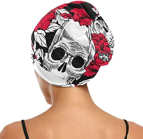 Women Beanie Hat Skull Radna kapica, cvjetovi lubanje božura elastična modna odjeća za glavu noć za spavanje motora za kosu